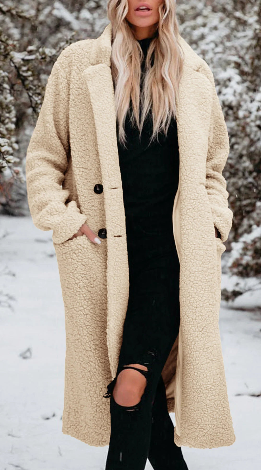 Women's Long Teddy Coat | Soft Texture, Knee-Length, Relaxed Fit 0