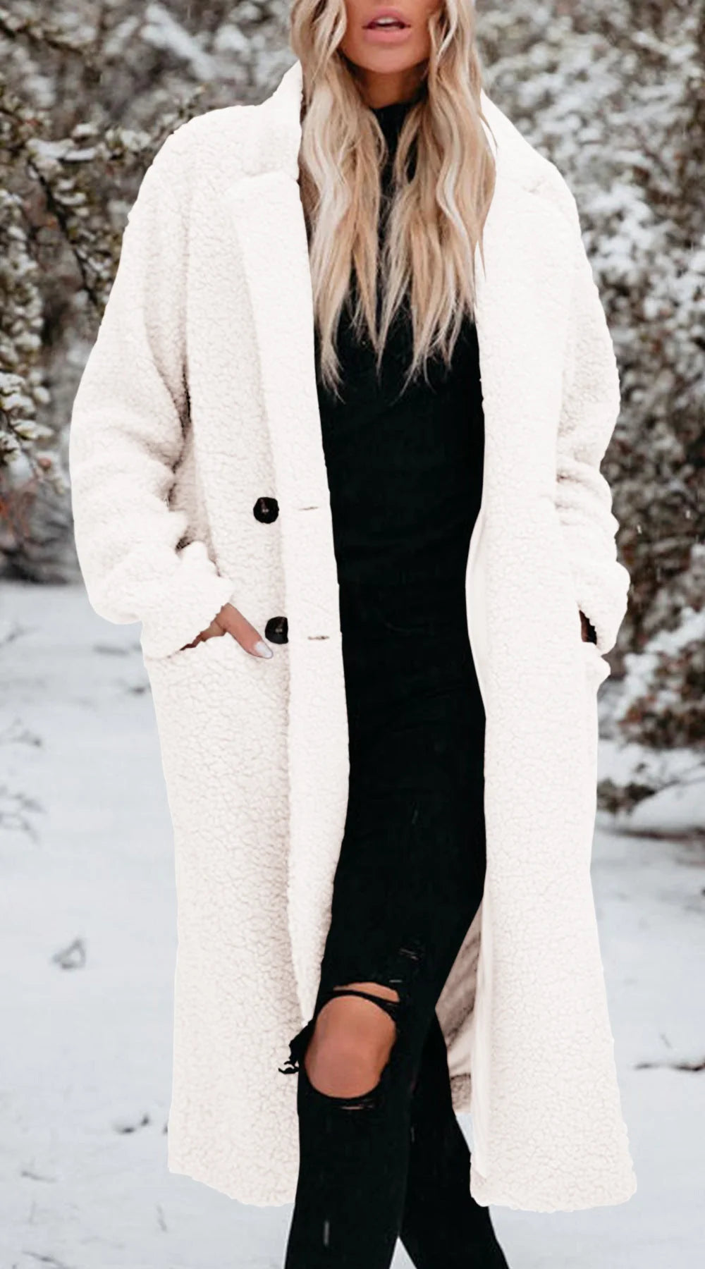 Women's Long Teddy Coat | Soft Texture, Knee-Length, Relaxed Fit 4