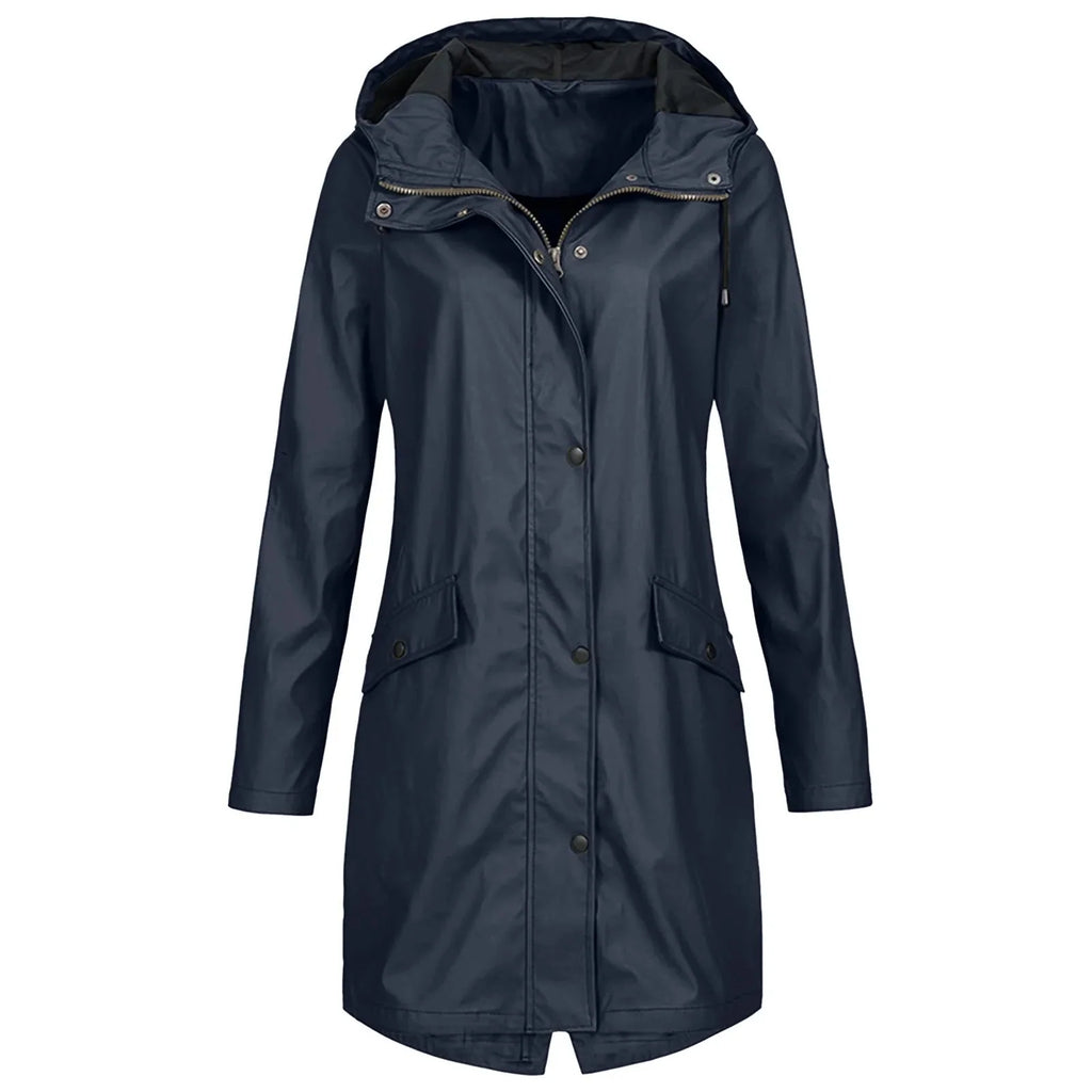 Women's Long Waterproof Coat | Hooded, Loose Fit, Waterproof Polyester 0