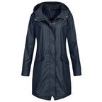 Women's Long Waterproof Coat | Hooded, Loose Fit, Waterproof Polyester 0