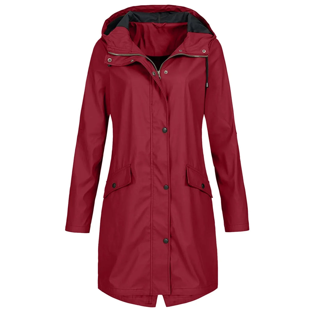 Women's Long Waterproof Coat | Hooded, Loose Fit, Waterproof Polyester 6
