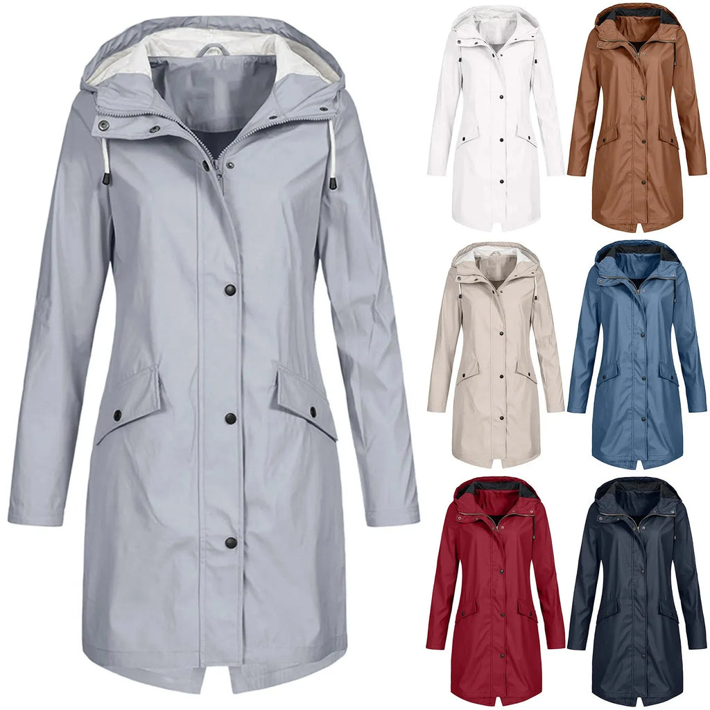 Women's Long Waterproof Coat | Hooded, Loose Fit, Waterproof Polyester 7