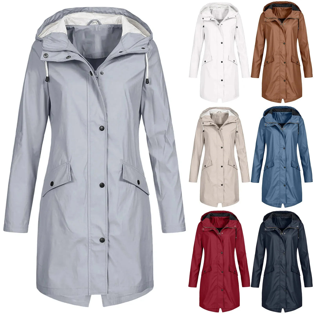Women's Long Waterproof Coat | Hooded, Loose Fit, Waterproof Polyester 7