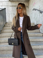 Women's Long Wool Blend Coat | Lapel Collar, Split Hem, Button Front 8