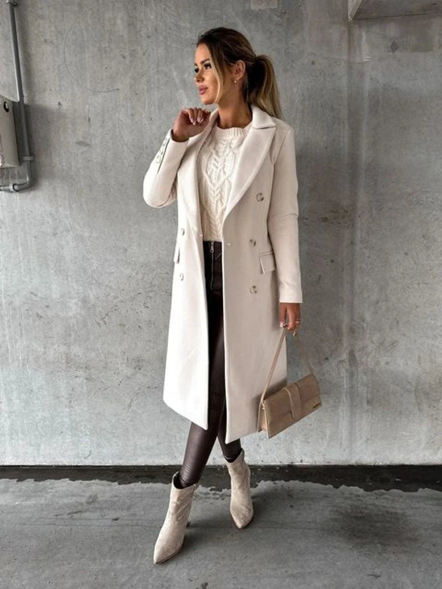 Women's Longline Coat | Double-Breasted, Knee-Length, Perfect for Winter 8