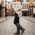 Women's Mid-Calf Slouch Boots | Suede-Look Fabric, Almond Toe, Flat Sole 1