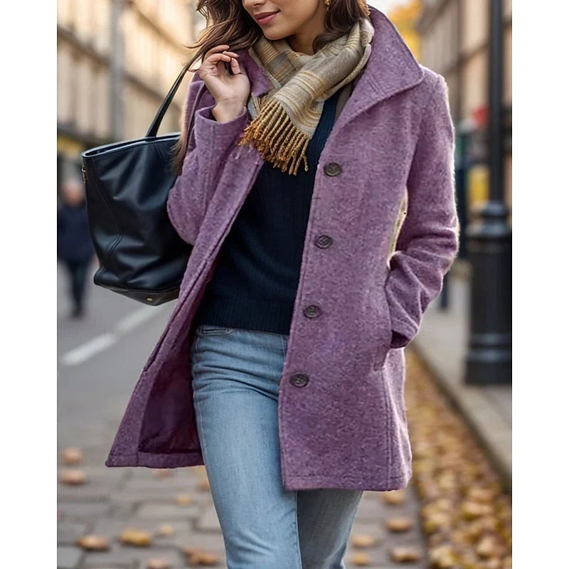 Women's Mid-Length Winter Coat | Tailored Fit, Turndown Collar, Button Front 0