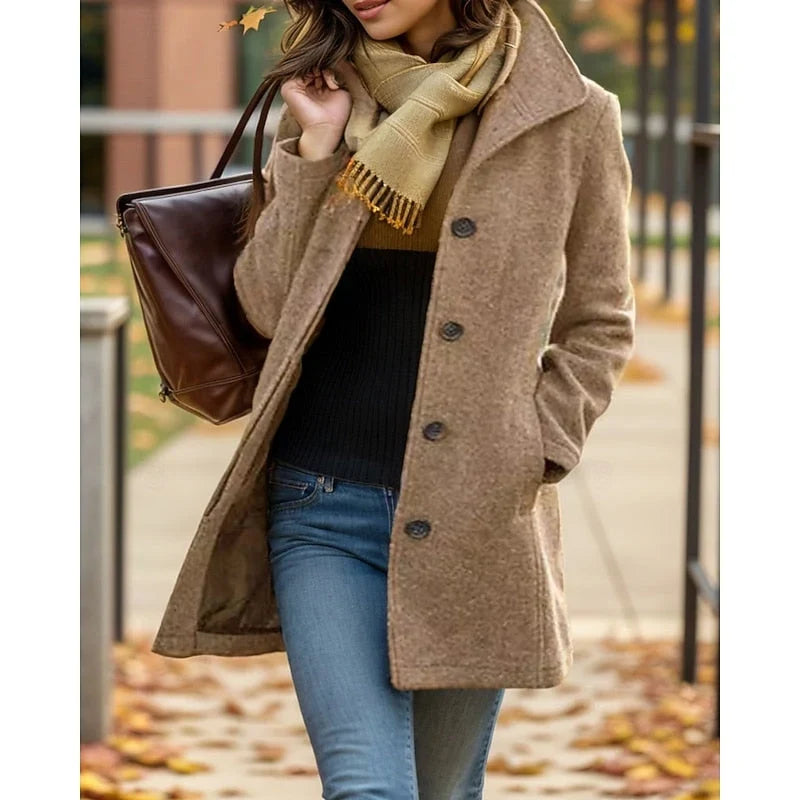 Women's Mid-Length Winter Coat | Tailored Fit, Turndown Collar, Button Front 1