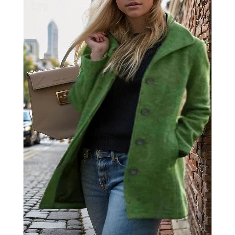 Women's Mid-Length Winter Coat | Tailored Fit, Turndown Collar, Button Front 3