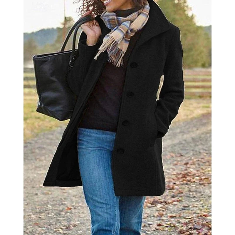 Women's Mid-Length Winter Coat | Tailored Fit, Turndown Collar, Button Front 4