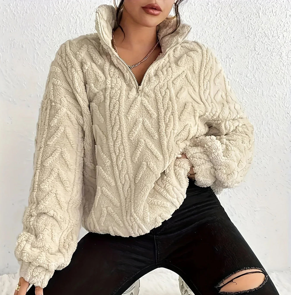 Women's Oversized Cardigan Sweater | Cable-Knit, Zip-Through Neck, Wrap Front 0