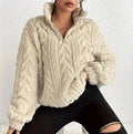 Women's Oversized Cardigan Sweater | Cable-Knit, Zip-Through Neck, Wrap Front 0