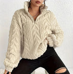Women's Oversized Cardigan Sweater | Cable-Knit, Zip-Through Neck, Wrap Front 0