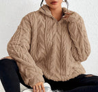 Women's Oversized Cardigan Sweater | Cable-Knit, Zip-Through Neck, Wrap Front 2