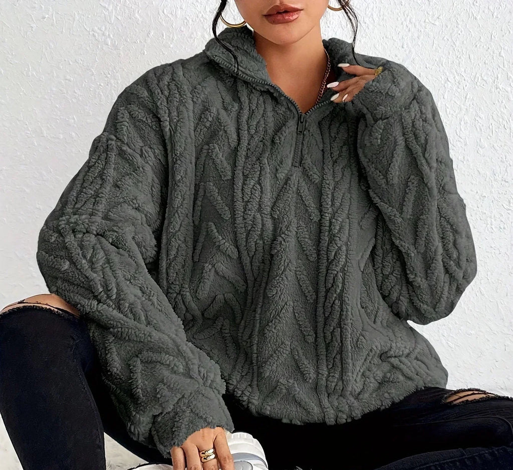 Women's Oversized Cardigan Sweater | Cable-Knit, Zip-Through Neck, Wrap Front 3