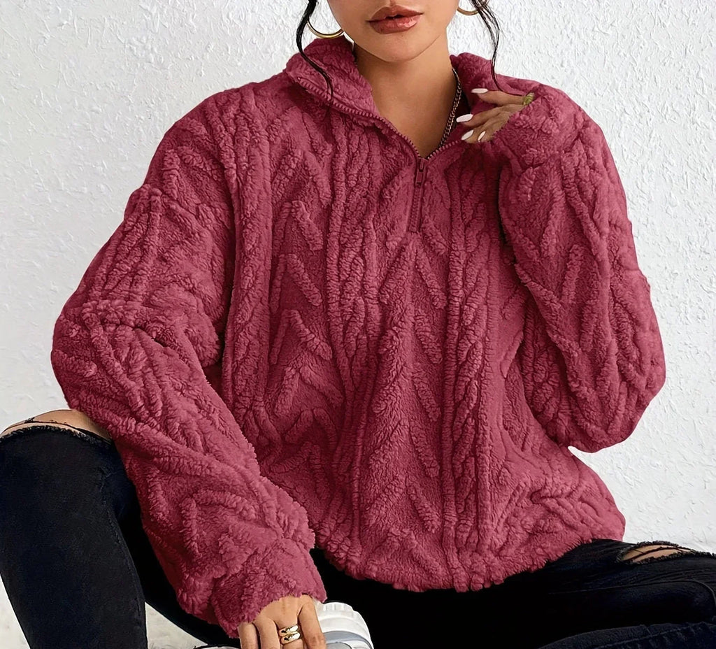Women's Oversized Cardigan Sweater | Cable-Knit, Zip-Through Neck, Wrap Front 4