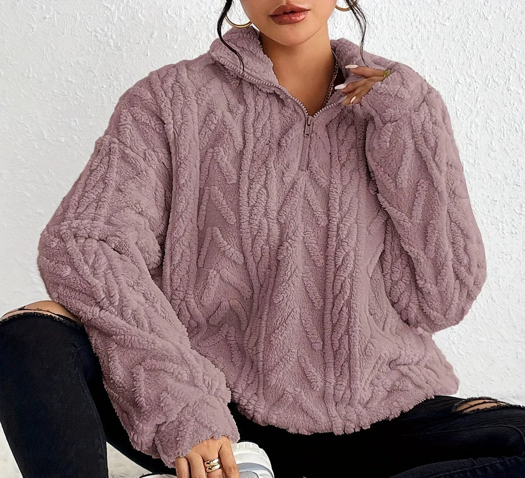 Women's Oversized Cardigan Sweater | Cable-Knit, Zip-Through Neck, Wrap Front 5