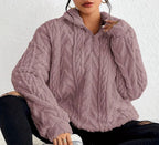 Women's Oversized Cardigan Sweater | Cable-Knit, Zip-Through Neck, Wrap Front 5