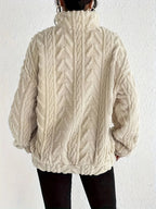 Women's Oversized Cardigan Sweater | Cable-Knit, Zip-Through Neck, Wrap Front 6