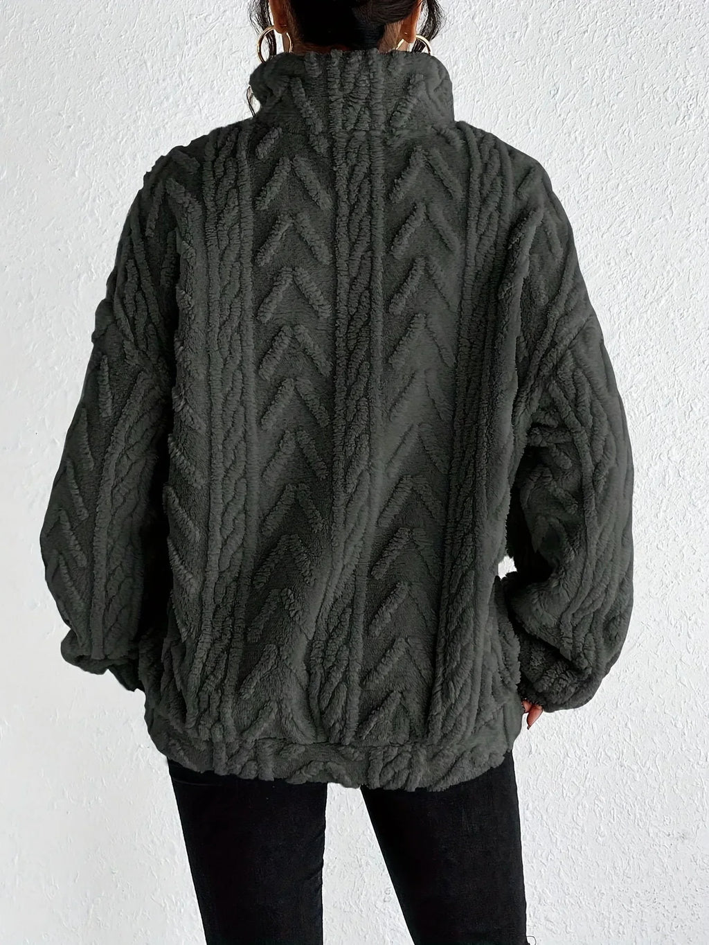 Women's Oversized Cardigan Sweater | Cable-Knit, Zip-Through Neck, Wrap Front 8