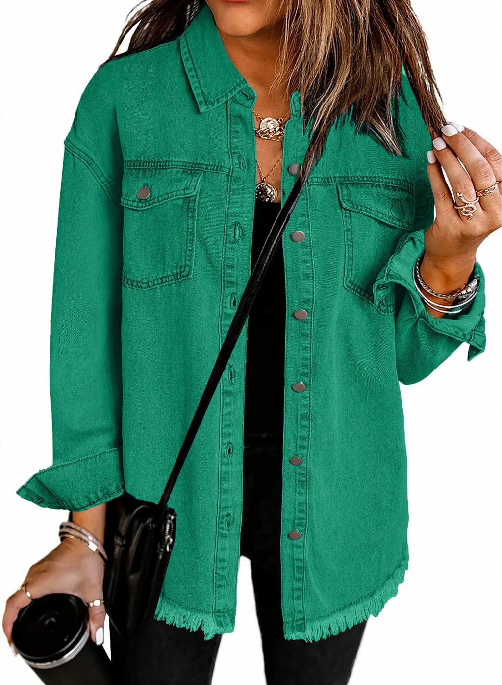 Women's Oversized Denim Jacket | Soft Washed Denim, Raw Frayed Hem 13