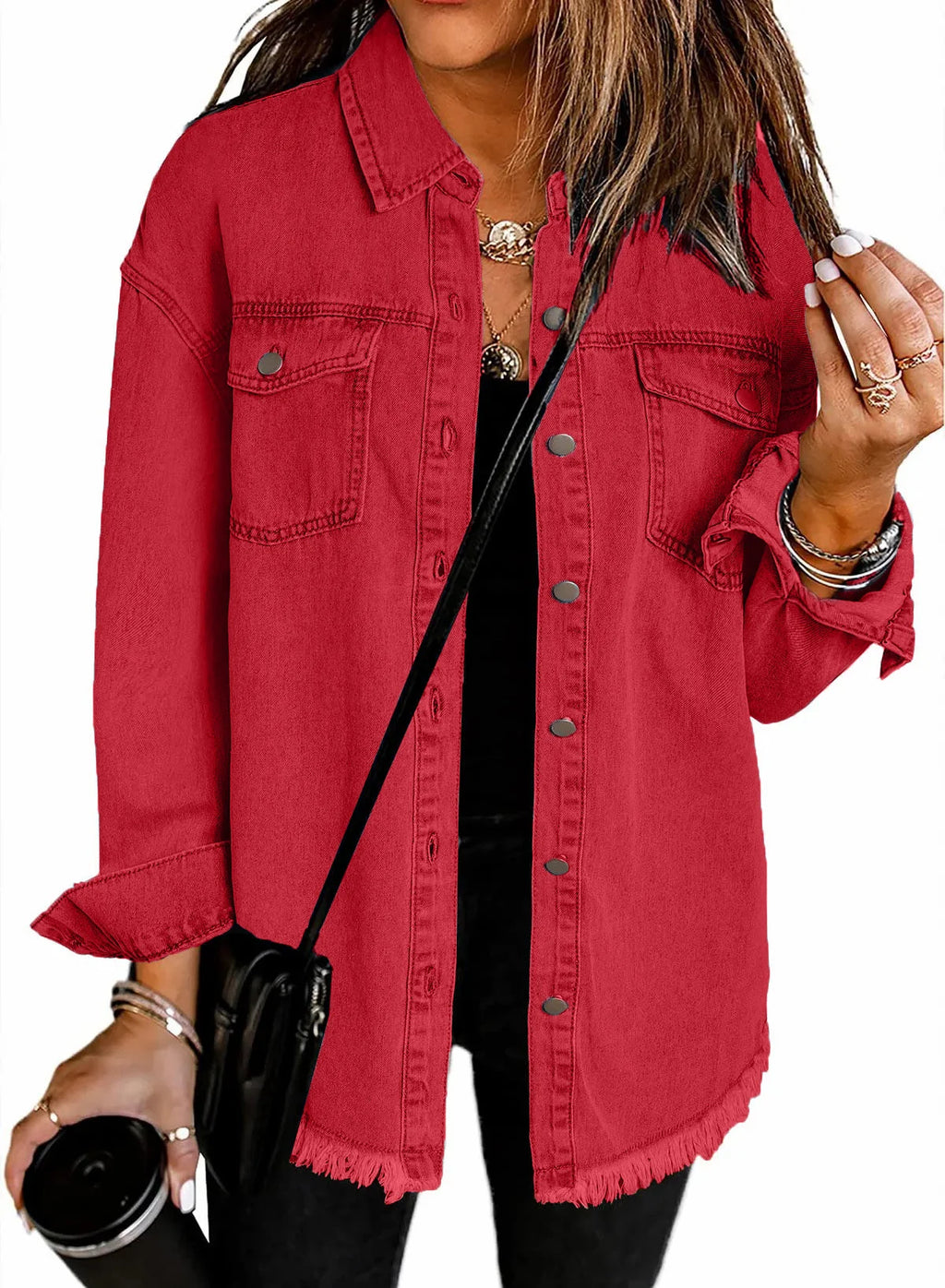 Women's Oversized Denim Jacket | Soft Washed Denim, Raw Frayed Hem 16