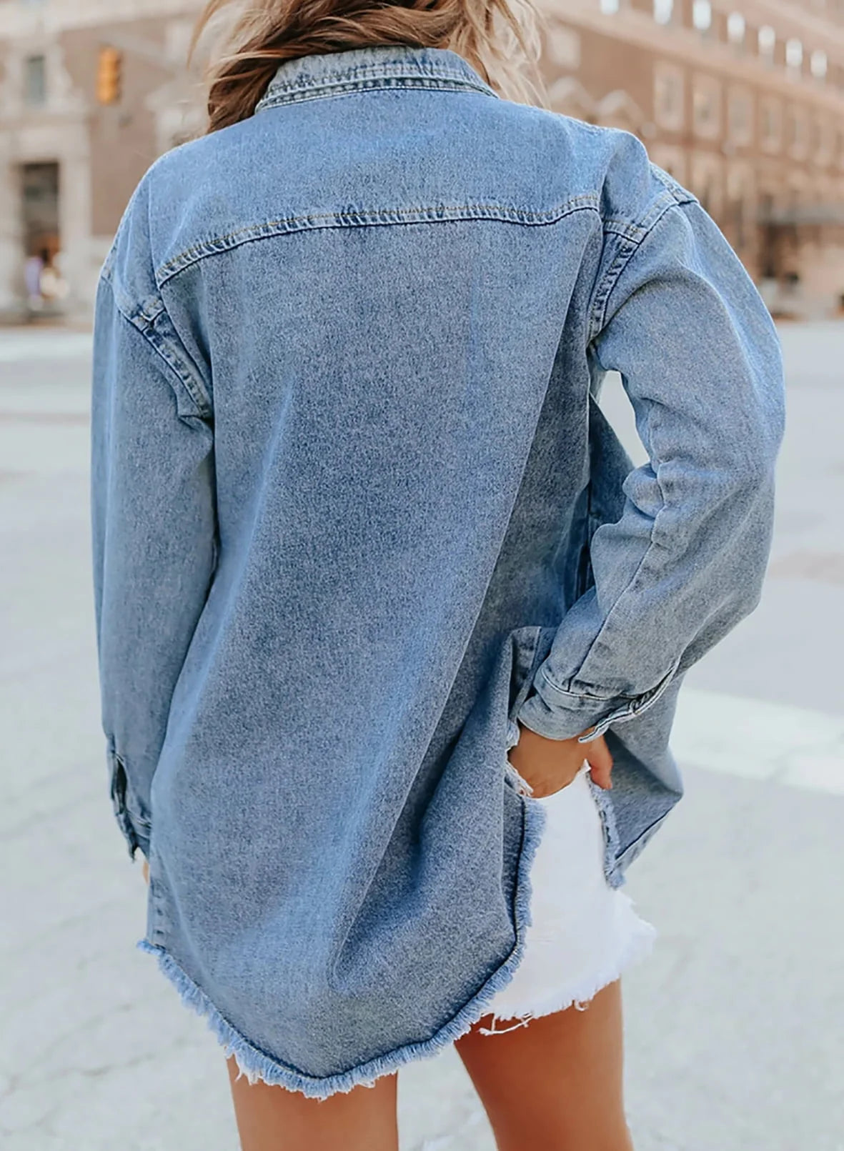Women's Oversized Denim Jacket | Soft Washed Denim, Raw Frayed Hem 2
