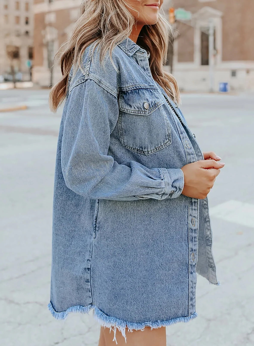 Women's Oversized Denim Jacket | Soft Washed Denim, Raw Frayed Hem 3