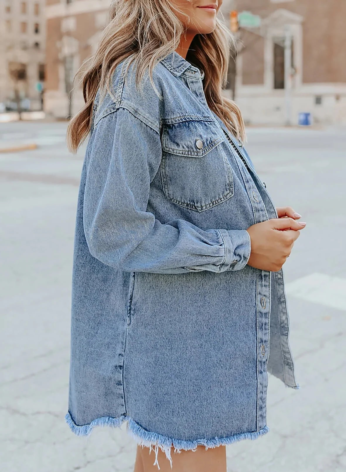 Women's Oversized Denim Jacket | Soft Washed Denim, Raw Frayed Hem 3