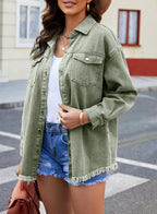 Women's Oversized Denim Jacket | Soft Washed Denim, Raw Frayed Hem 5