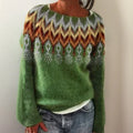 Women's Oversized Fair Isle Chevron Knit Jumper | Crew Neck, Long Sleeve, Casual Style 0