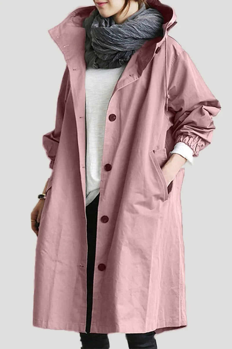 Women's Oversized Hooded Trench Coat | Lightweight, Longline, Adjustable Drawstring Collar 2