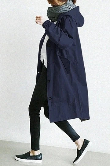Women's Oversized Hooded Trench Coat | Lightweight, Longline, Adjustable Drawstring Collar 5