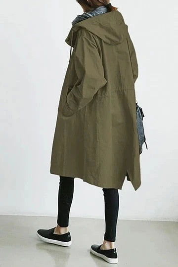 Women's Oversized Hooded Trench Coat | Lightweight, Longline, Adjustable Drawstring Collar 6