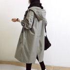Women's Oversized Hooded Trench Coat | Lightweight, Longline, Adjustable Drawstring Collar 7