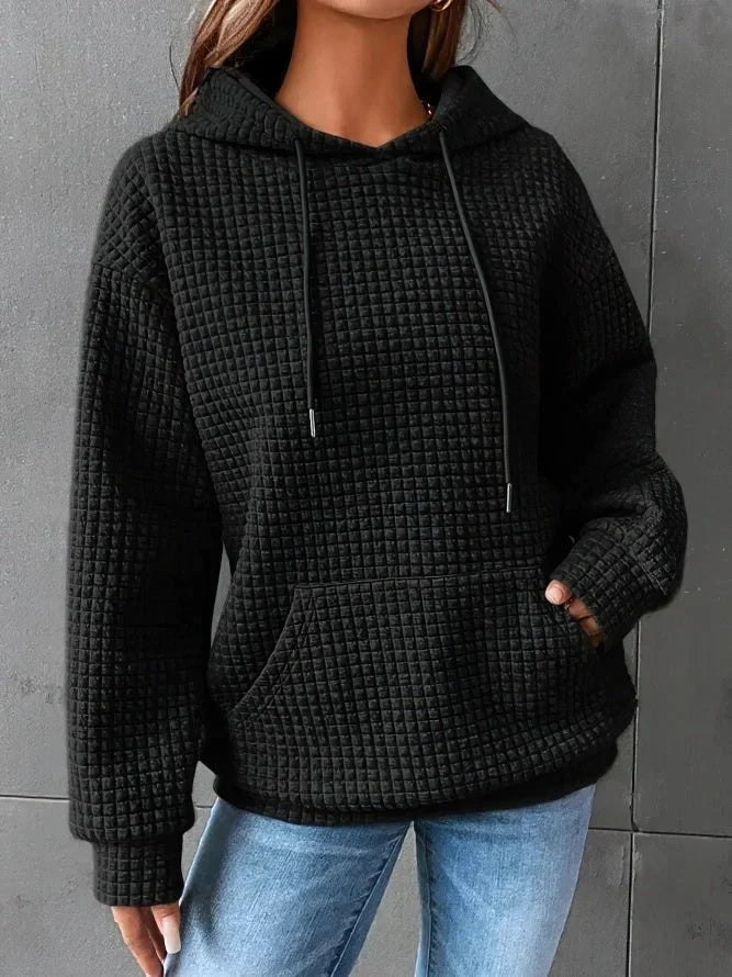 Women's Oversized Hoodie | Soft Waffle Knit, Drawstring Hood, Kangaroo Pocket 0