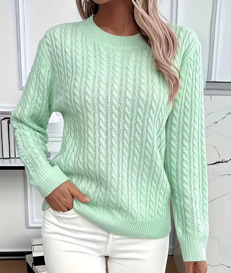 Women's Oversized Sweater | Cable-Knit, Crew Neck, Relaxed Fit 0