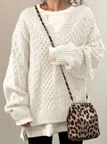 Women's Oversized Sweater | Chunky Cable Knit, Layered V-Neck, Relaxed Fit 0