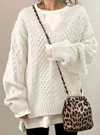 Women's Oversized Sweater | Chunky Cable Knit, Layered V-Neck, Relaxed Fit 0