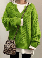 Women's Oversized Sweater | Chunky Cable Knit, Layered V-Neck, Relaxed Fit 5