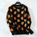 Women's Oversized Sweater | Knit, Crew Neck, Maple Leaf Pattern, Long Sleeves 3