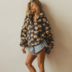 Women's Oversized Teddy Fleece Jacket | Floral Print, Relaxed Fit, Half Zip 2