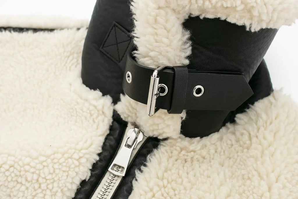 Women's Oversized Teddy Jacket | Plush Texture, High Stand Collar, Contrast Trim 7