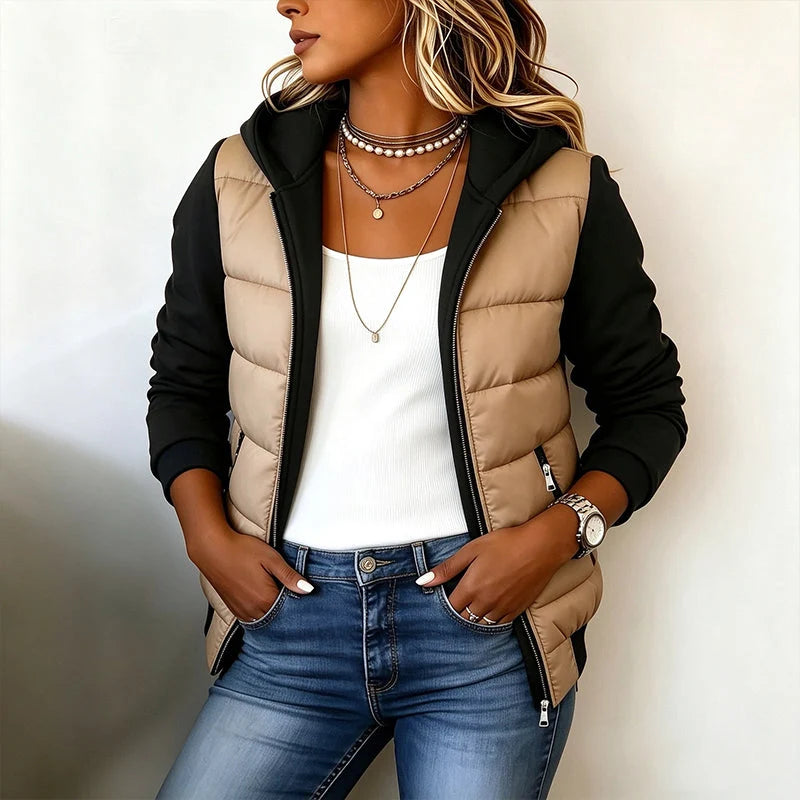 Women's Puffer Jacket | Color-Block Design, Warm Insulation, Adjustable Hood 0