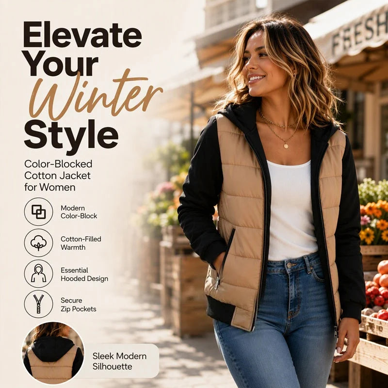 Women's Puffer Jacket | Color-Block Design, Warm Insulation, Adjustable Hood 1