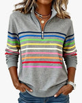 Women's Quarter Zip Sweatshirt | Soft Knit, Striped Bands, Ribbed Cuffs 0