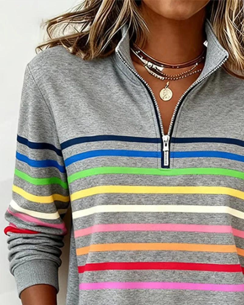 Women's Quarter Zip Sweatshirt | Soft Knit, Striped Bands, Ribbed Cuffs 1