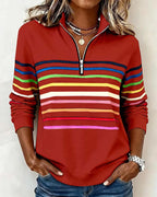 Women's Quarter Zip Sweatshirt | Soft Knit, Striped Bands, Ribbed Cuffs 10