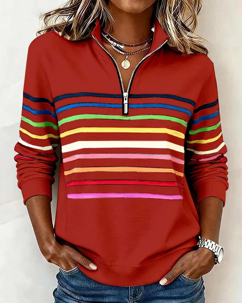 Women's Quarter Zip Sweatshirt | Soft Knit, Striped Bands, Ribbed Cuffs 10