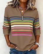 Women's Quarter Zip Sweatshirt | Soft Knit, Striped Bands, Ribbed Cuffs 11